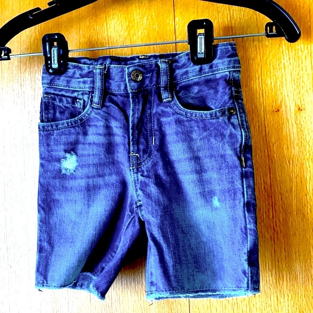 Baby Gap denim fringe boy’s distressed blue jean shorts size 3 adjustable waist